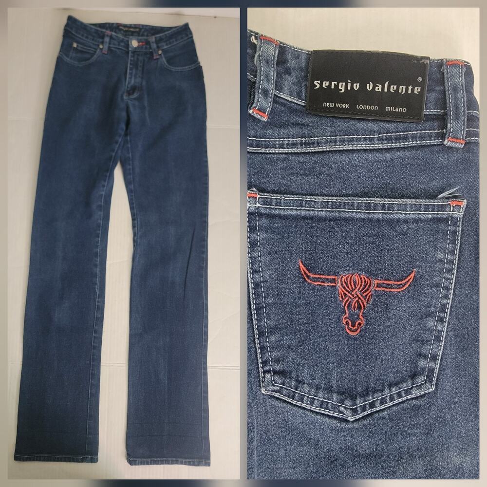 Vintage Sergio Valente Jeans Womens SZ 26x34 Straight Selvedge embroidered Dark